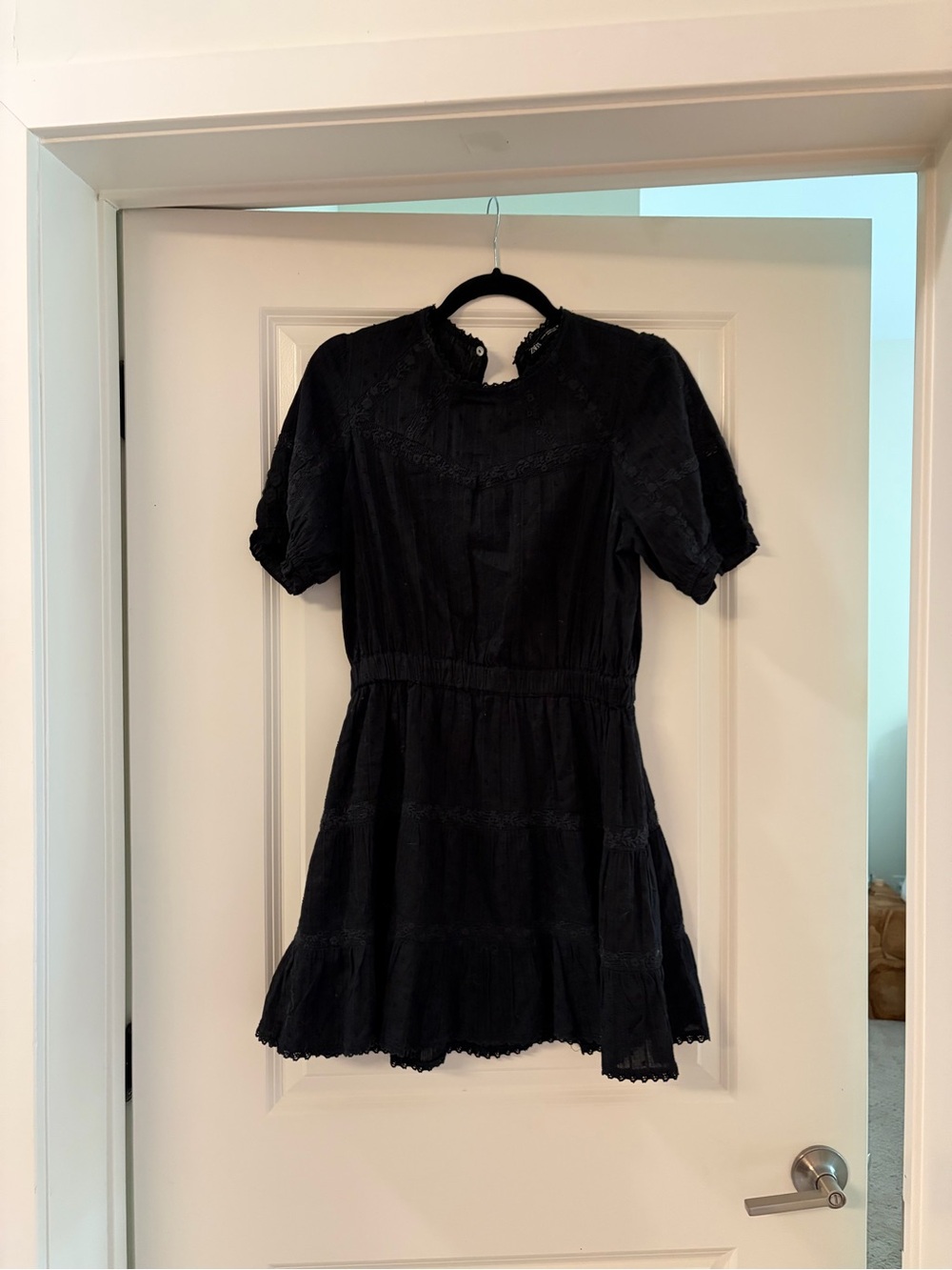 Zara Black Lace-Detail Tiered Mini Dress